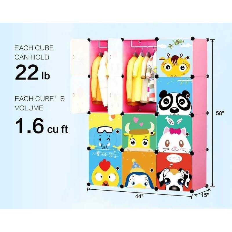 MAGINELS Children Wardrobe Kid Dresser Cute Baby Portable Closet Bedroom Armoire Clothes Hanging Storage Rack Cube Organizer - Image 3