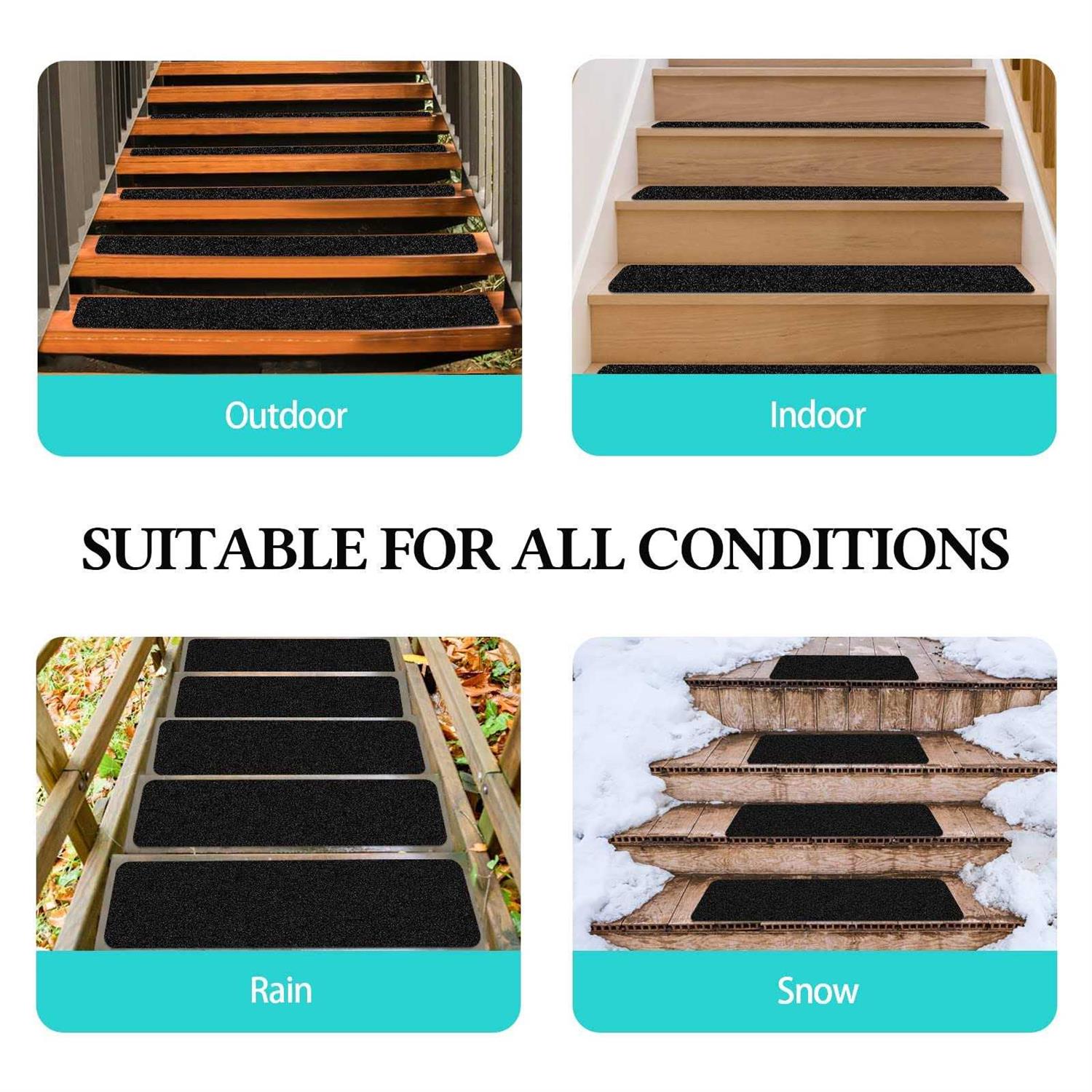 ToStair Non Slip Outdoor Stair Treads Black Pre-Cut 80 Grit Anti Slip Grip Tape,Non Skid Heavy Duty Traction Adhesive Step Stripes - Image 3