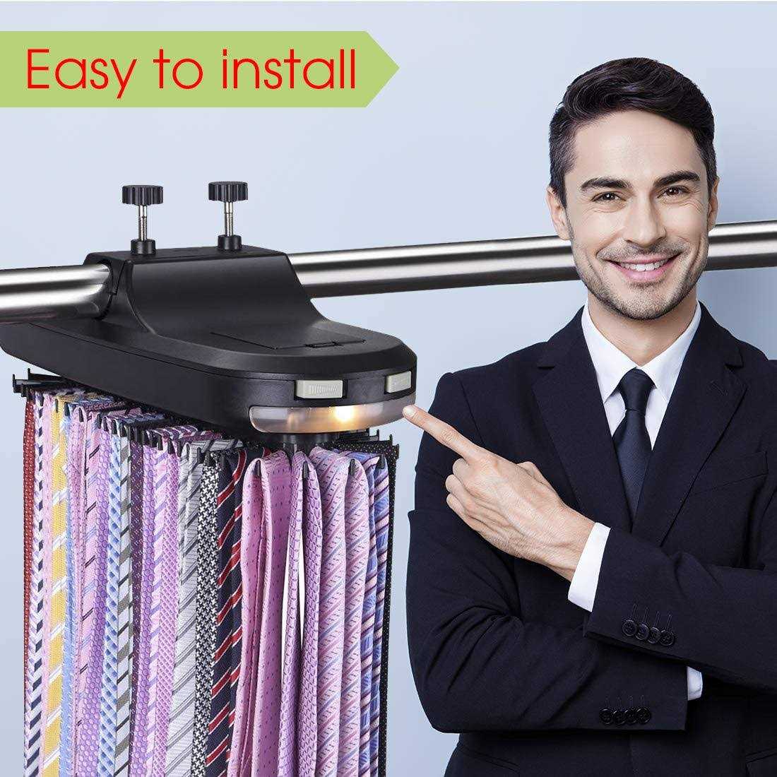 Aniva Motorized Tie Rack Best Closet Organizer with LED Lights Includes J Hooks for Wired Shelving Stores Up To - Image 3