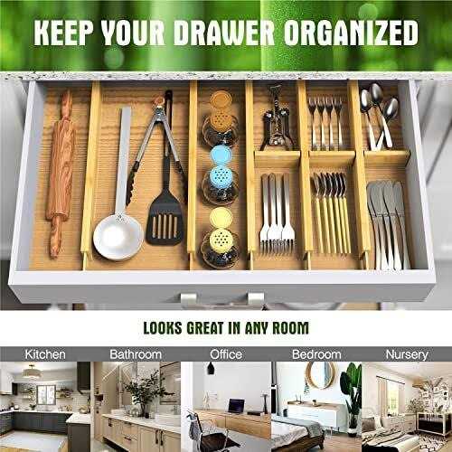 Antowin Bamboo Drawer Dividers Organizers Adjustable Drawer Separators - Image 3
