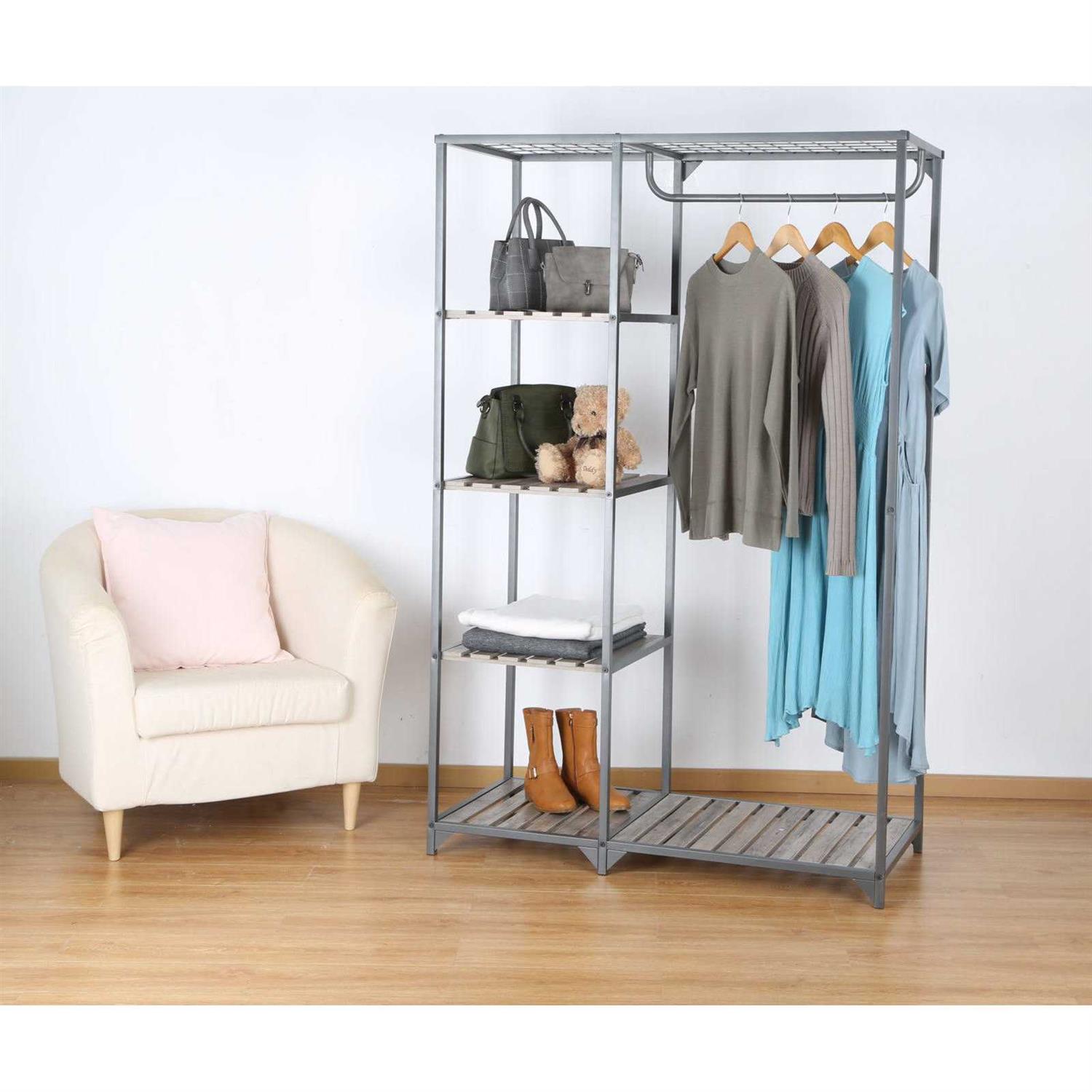 Better Homes Gardens Farmhouse Grey Wood and Metal Garment Rack - Image 5