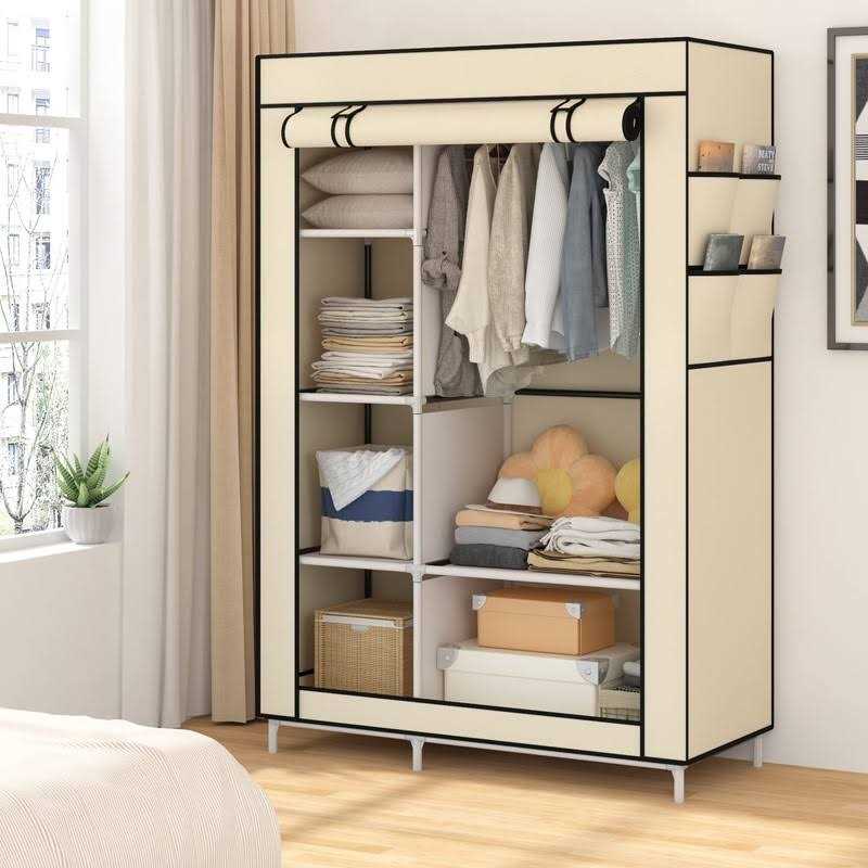 Calmootey Closet Storage Organizer,Portable Wardrobe with 6 Shelves and Clothes Rod,Non-Woven Fabric Cover with 4 Side Pockets - Image 4