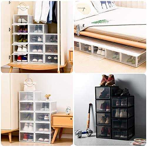 Stackable Shoe Organizer Shoes Box Womens Mens Shoe Sneakers Storage Box Foldable Stackable Shoe Storage Container Clear closet Shelf for closet - Image 3