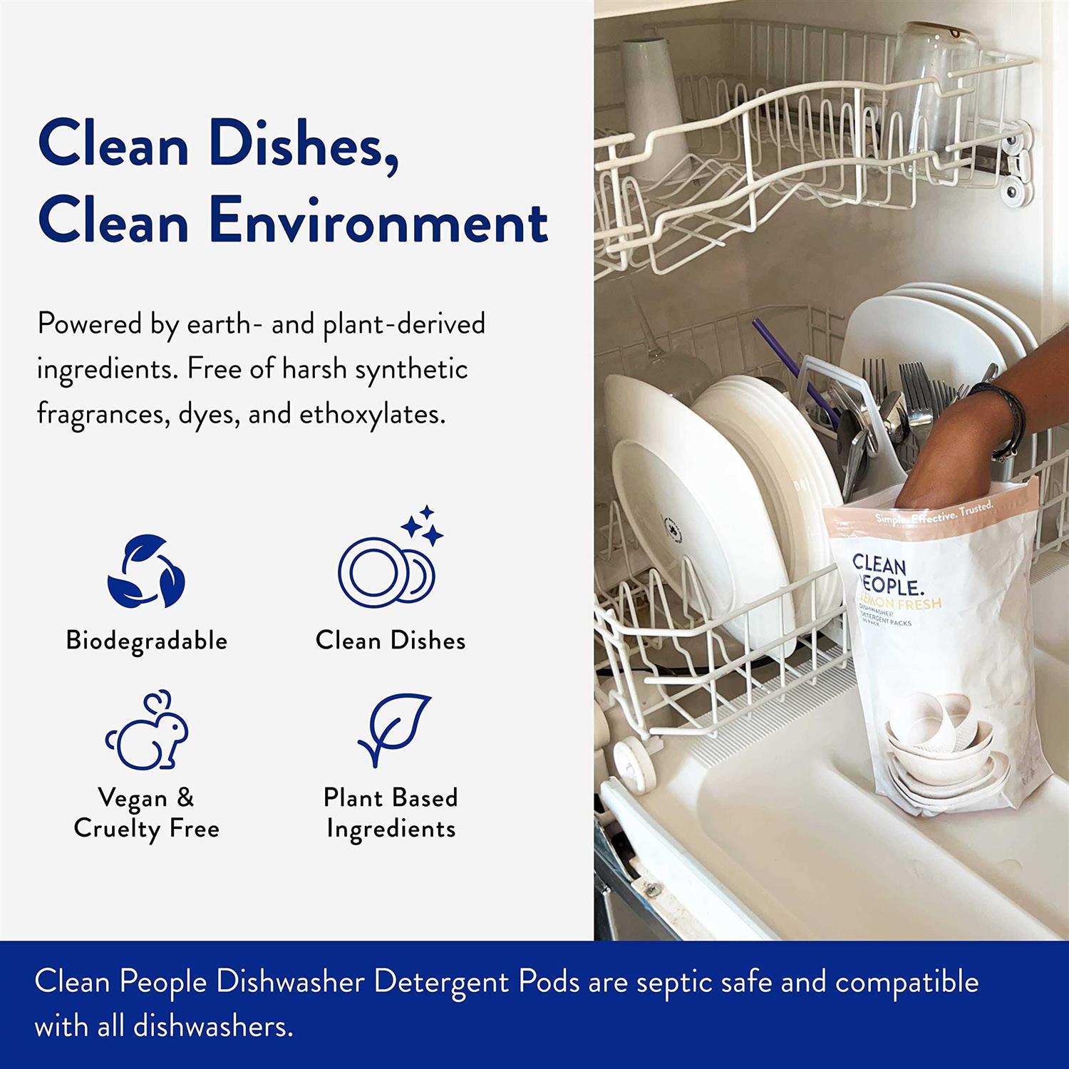 Clean People All Natural Dishwasher Pods Plant-Based Dishwasher Detergent Pods - Image 3