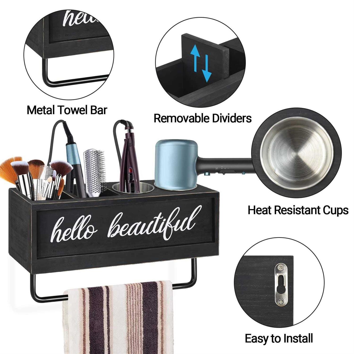 Anwelynd Rustic Hair Dryer Holder Wall Mounted, Hair Tools and Styling Organizer - Image 4