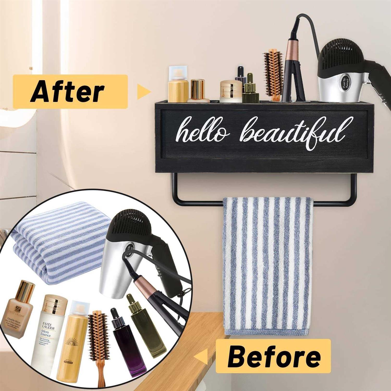 Anwelynd Rustic Hair Dryer Holder Wall Mounted, Hair Tools and Styling Organizer - Image 5