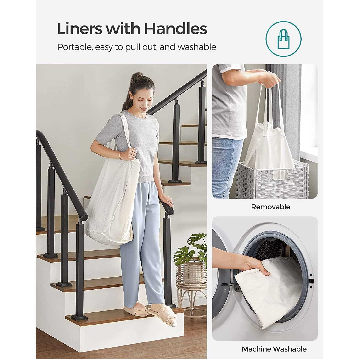 Songmics Laundry Hamper with Lid, 17.2 Gallon Synthetic Rattan Clothes Laundry Basket with Lid and Handles - Image 5