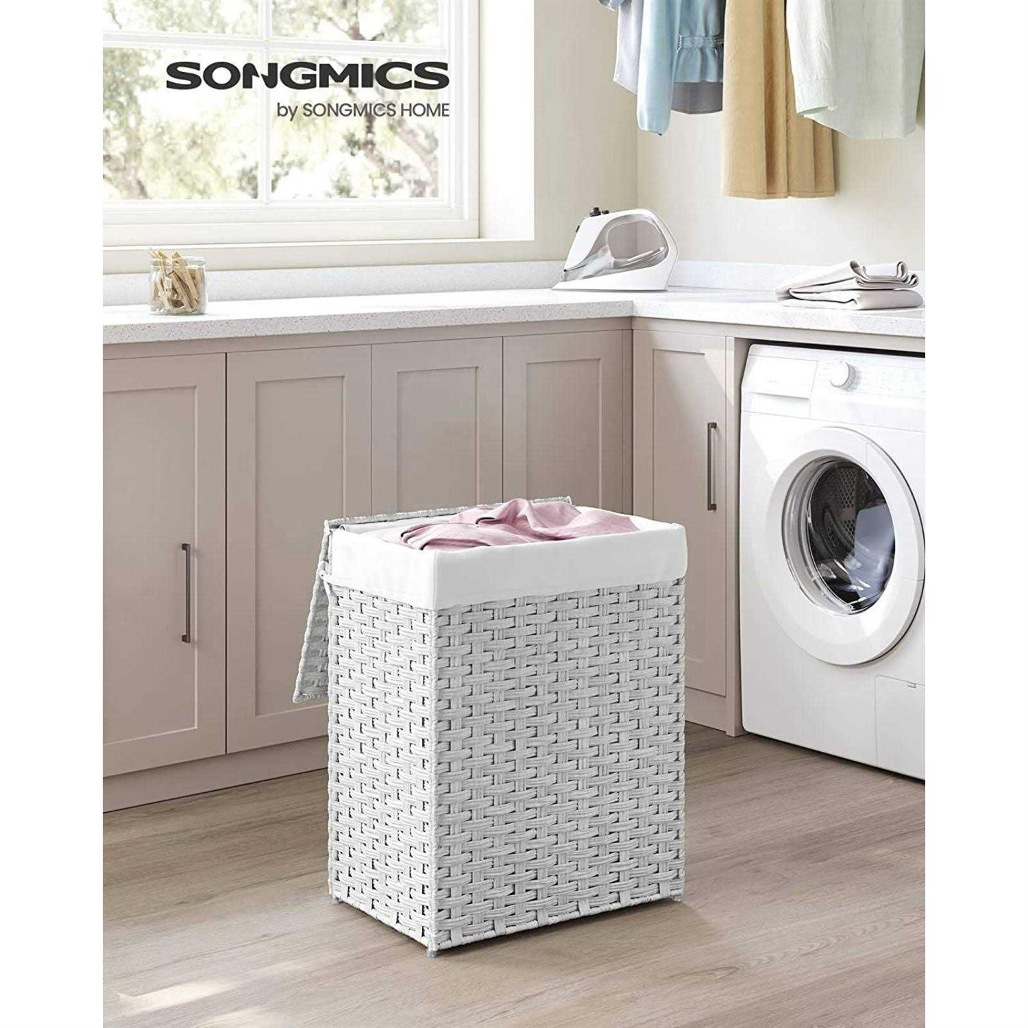SONGMICS Handwoven Laundry Hamper, 23.8 Gal Synthetic Rattan Clothes Laundry Basket with Lid and Handles - Image 3