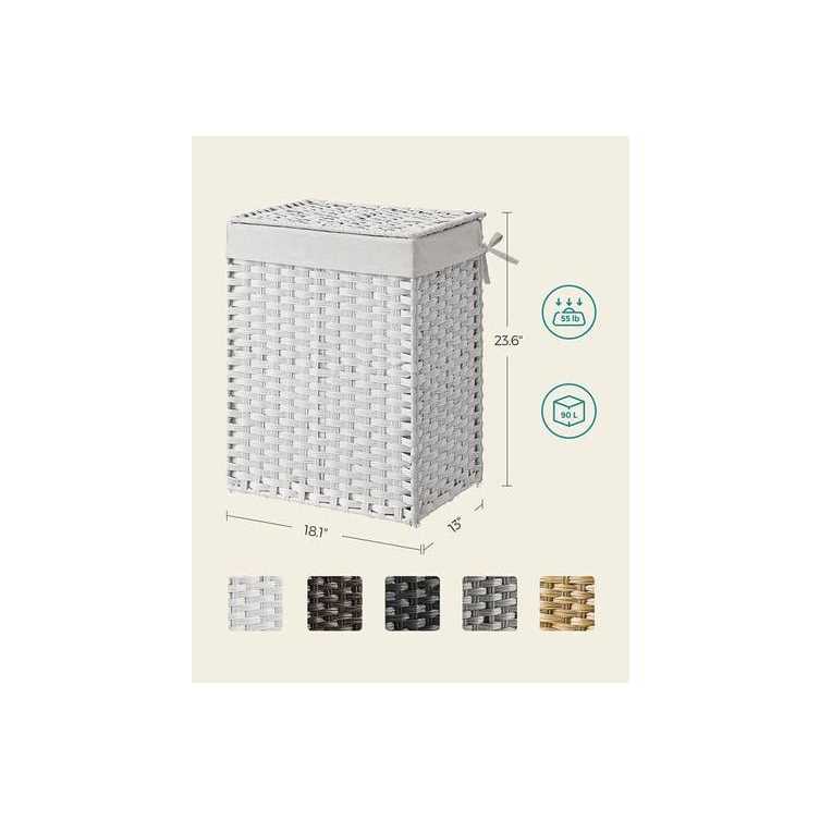 SONGMICS Handwoven Laundry Hamper, 23.8 Gal Synthetic Rattan Clothes Laundry Basket with Lid and Handles - Image 4