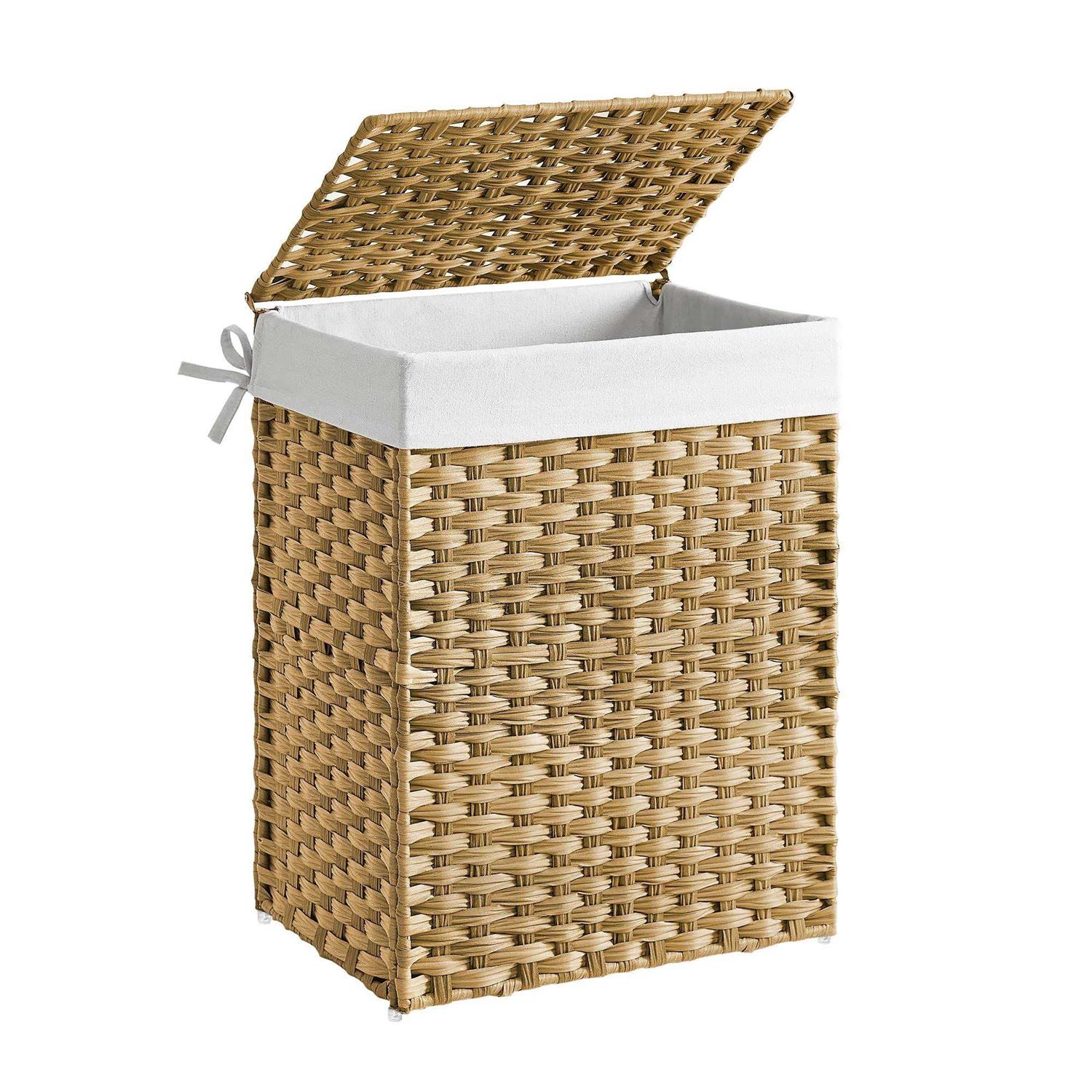 SONGMICS Handwoven Laundry Hamper, 23.8 Gal Synthetic Rattan Clothes Laundry Basket with Lid and Handles - Image 5