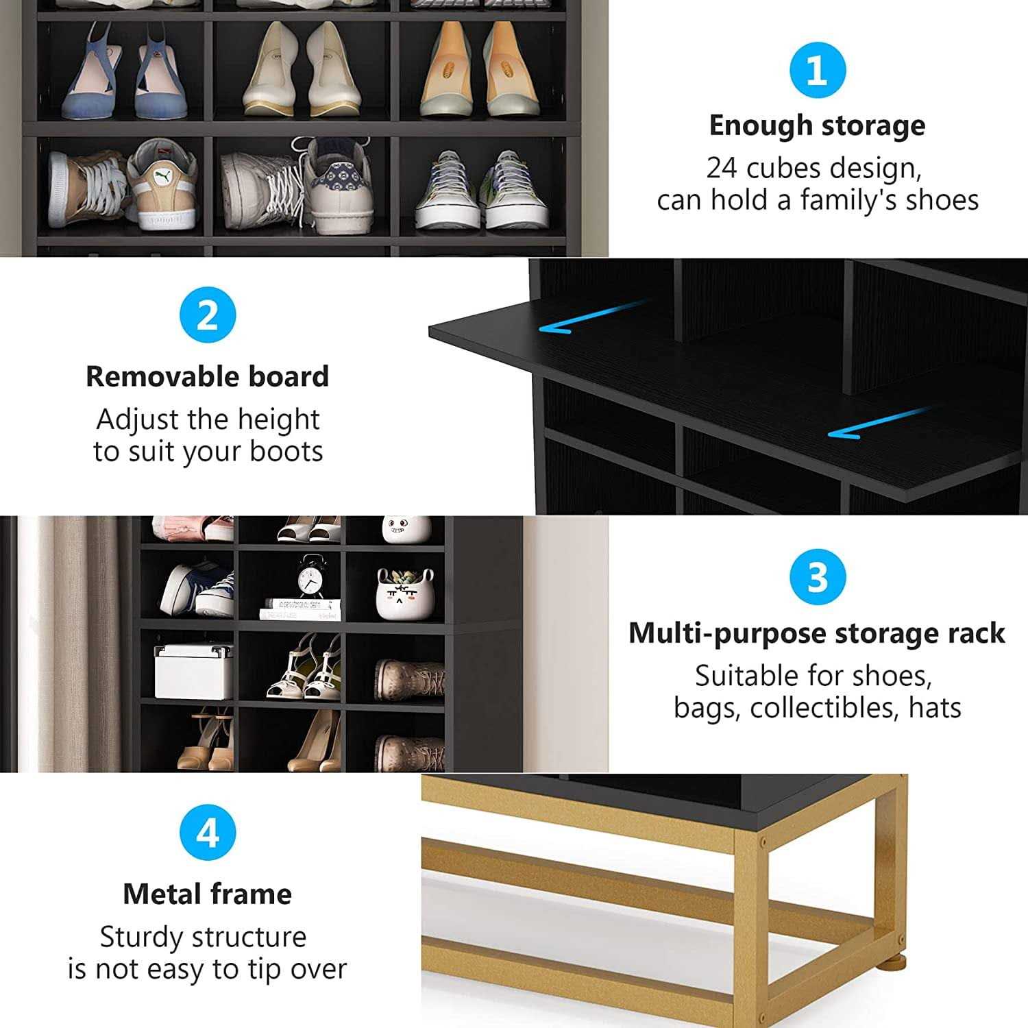 Tribesigns Shoe Storage Cabinet Freestanding Shoe Storage Organizer with 24 Cubbies - Image 4