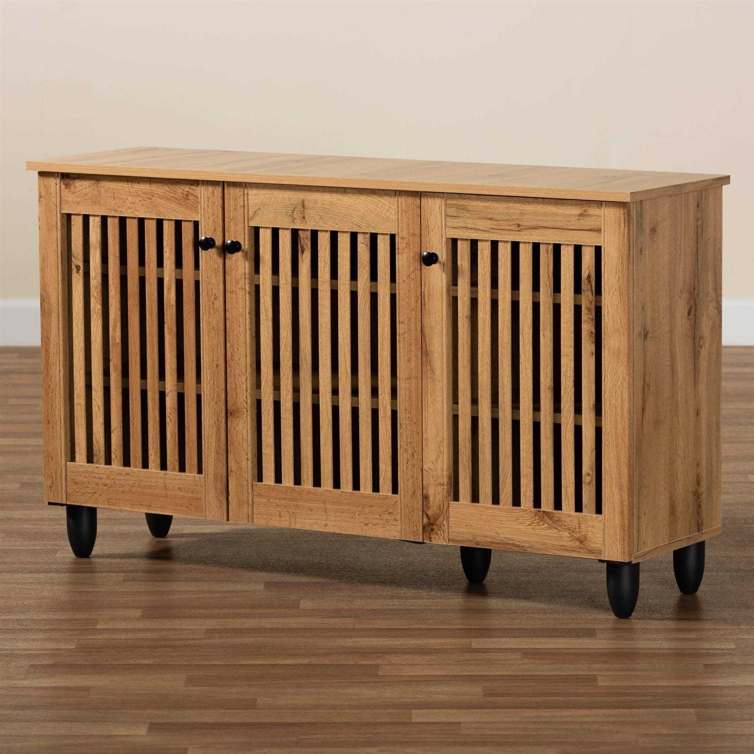 Baxton Studio Fernanda Oak Brown Finished Wood 3-Door Shoe Cabinet - Image 3