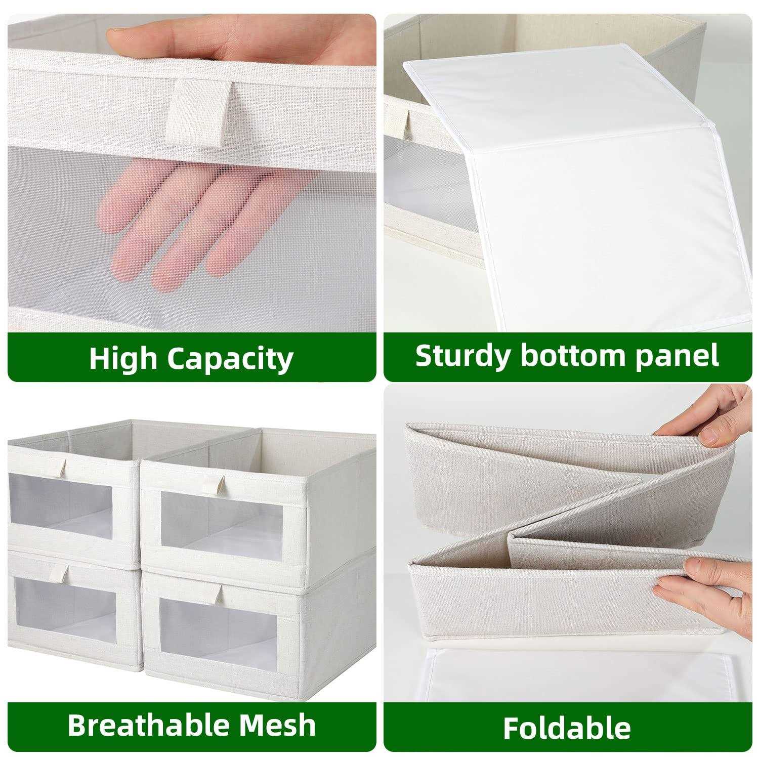 BDZBREN 4Pack Linen Storage Bins,Storage Containers for Organizing Clothing, Jeans, Toys, Shelves, Closet, Wardrobe - Image 3