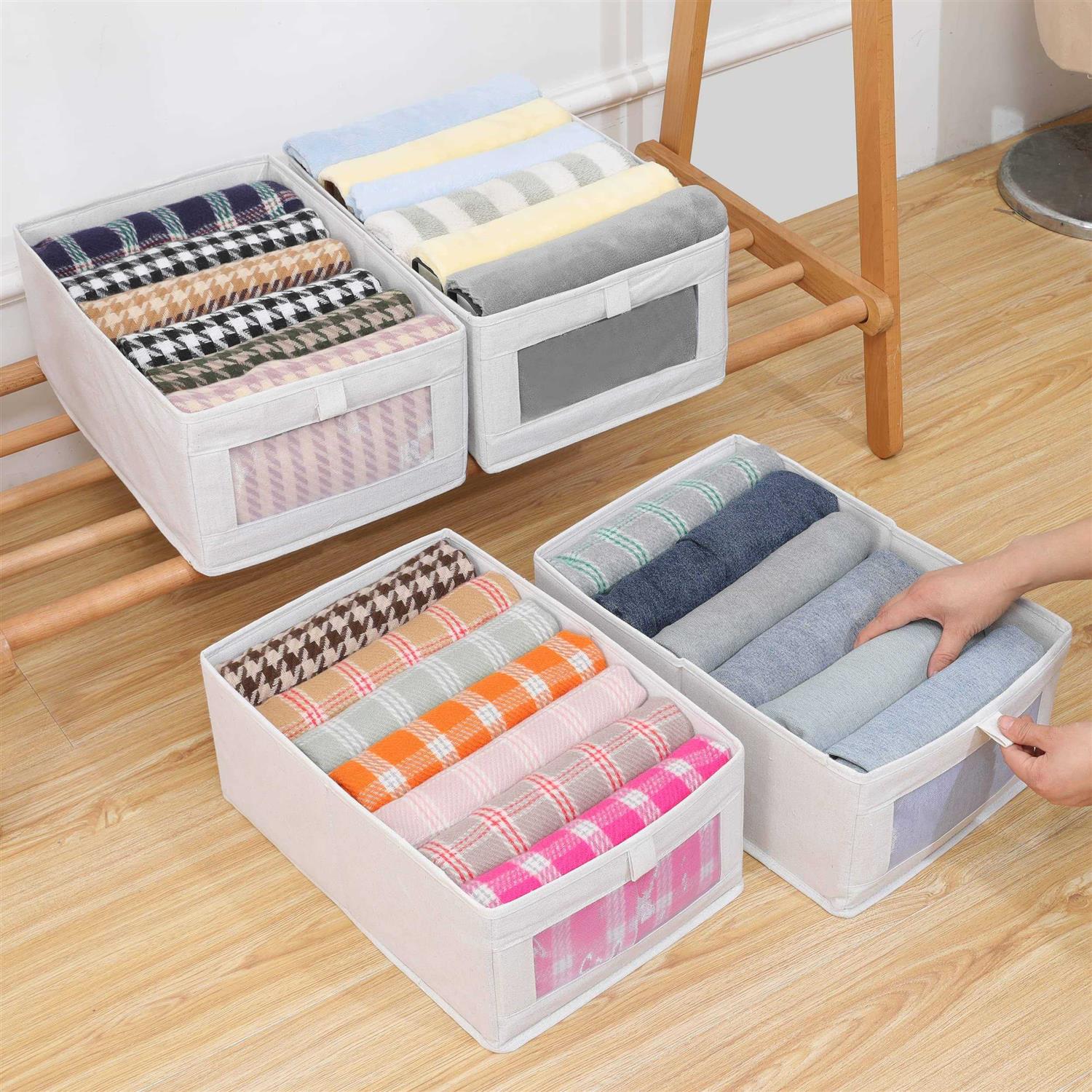 BDZBREN 4Pack Linen Storage Bins,Storage Containers for Organizing Clothing, Jeans, Toys, Shelves, Closet, Wardrobe - Image 5