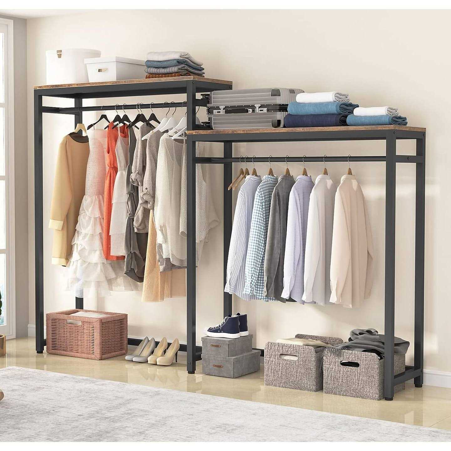 Bed Bath & Beyond Heavy Duty Garment Racks Clothes Rack with Storage Shelves and Double Hanging Rod,Metal FreeStanding Closet Organizer - Image 3