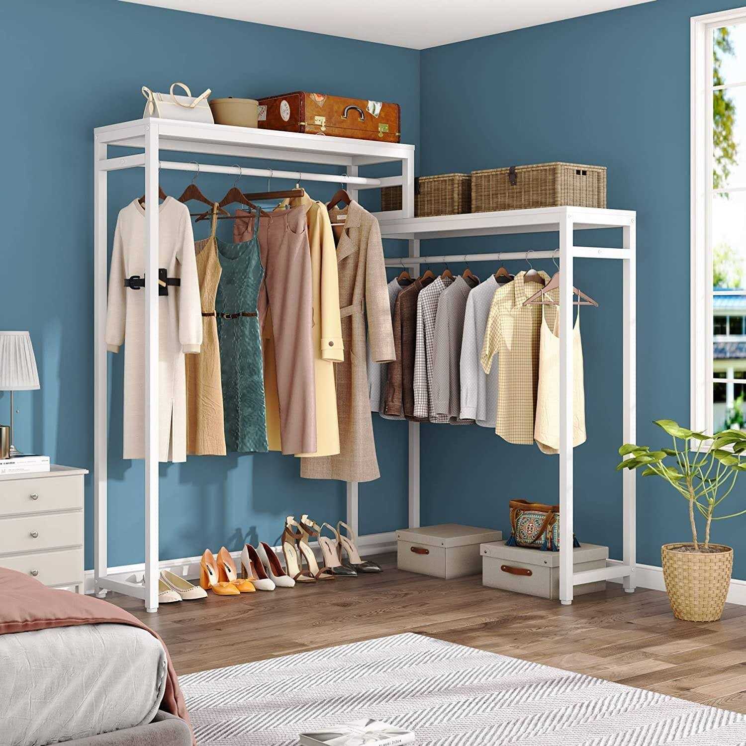 Bed Bath & Beyond Heavy Duty Garment Racks Clothes Rack with Storage Shelves and Double Hanging Rod,Metal FreeStanding Closet Organizer - Image 4