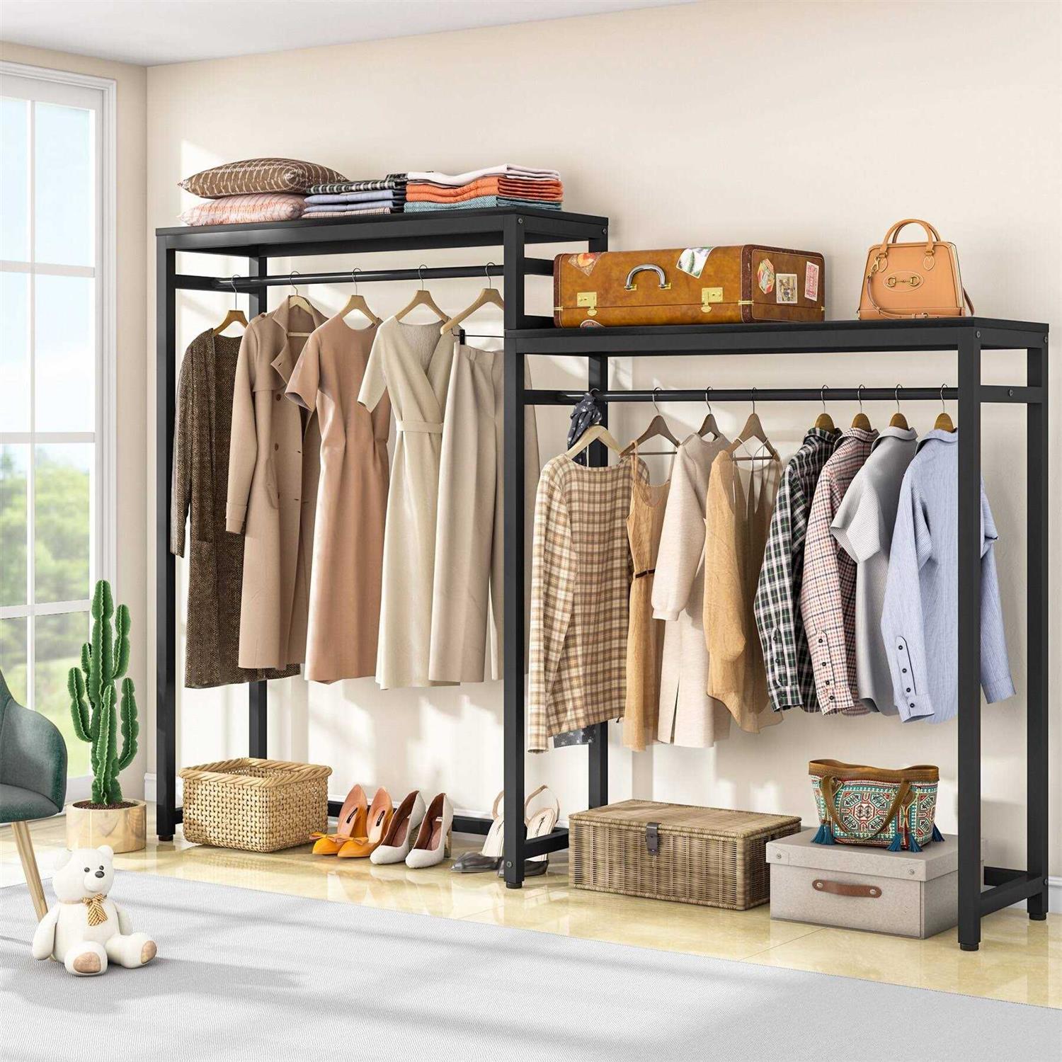 Bed Bath & Beyond Heavy Duty Garment Racks Clothes Rack with Storage Shelves and Double Hanging Rod,Metal FreeStanding Closet Organizer - Image 5