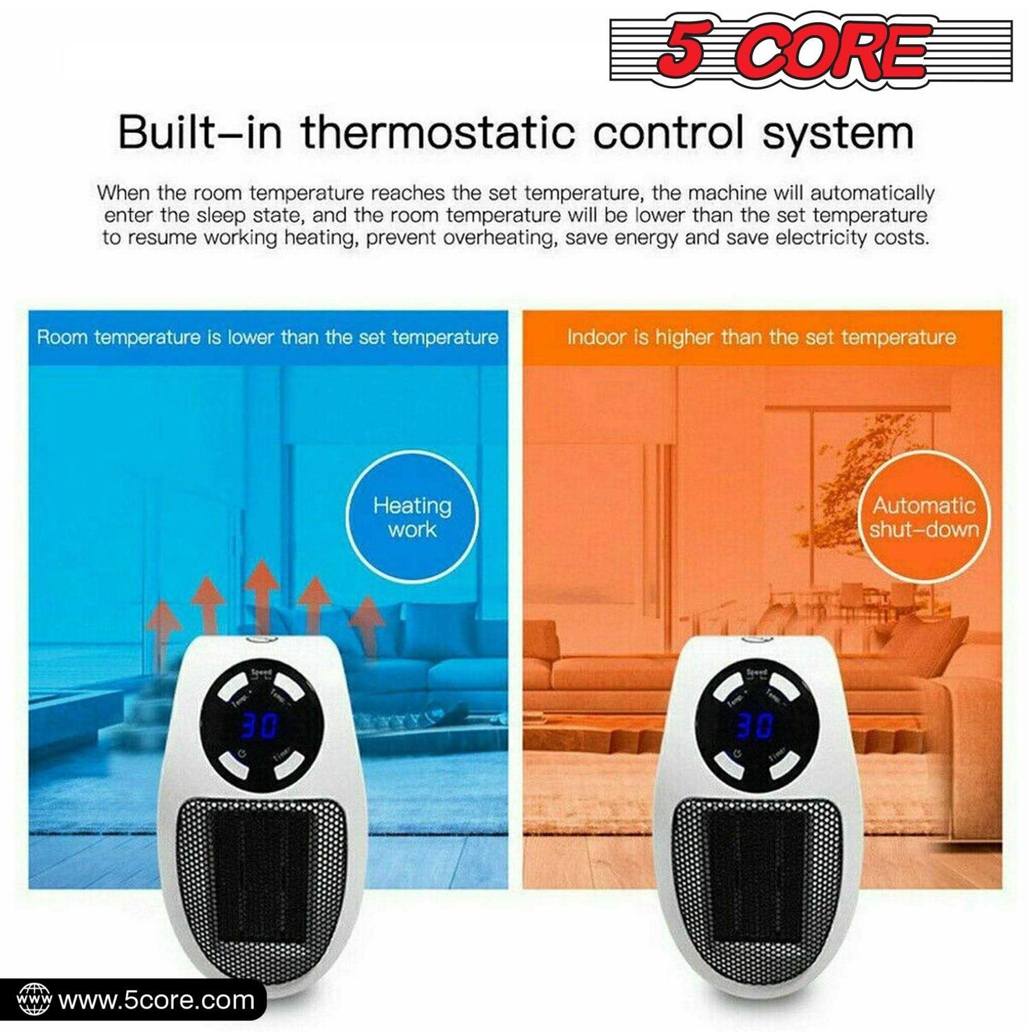 5 Core Programmable Space Heater with Led Display Wall Outlet Electric Heater - Image 3