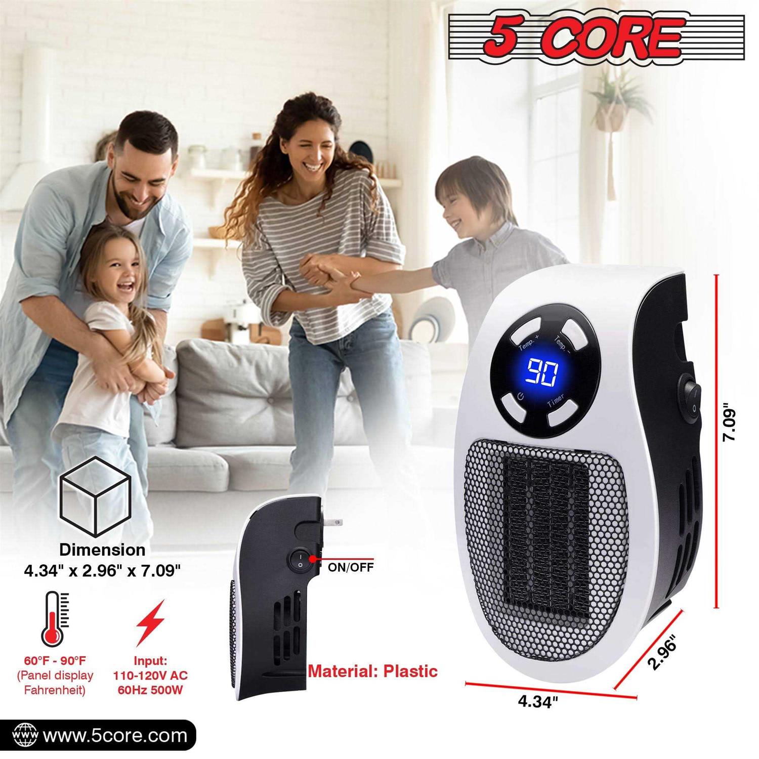 5 Core Programmable Space Heater with Led Display Wall Outlet Electric Heater - Image 5