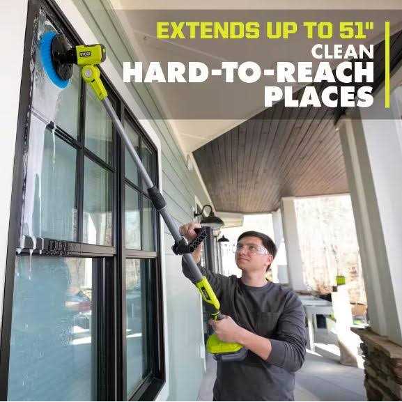 RYOBI ONE+ 18V Cordless Telescoping Power Scrubber Kit with 2.0 Ah Battery and Charger - Image 4