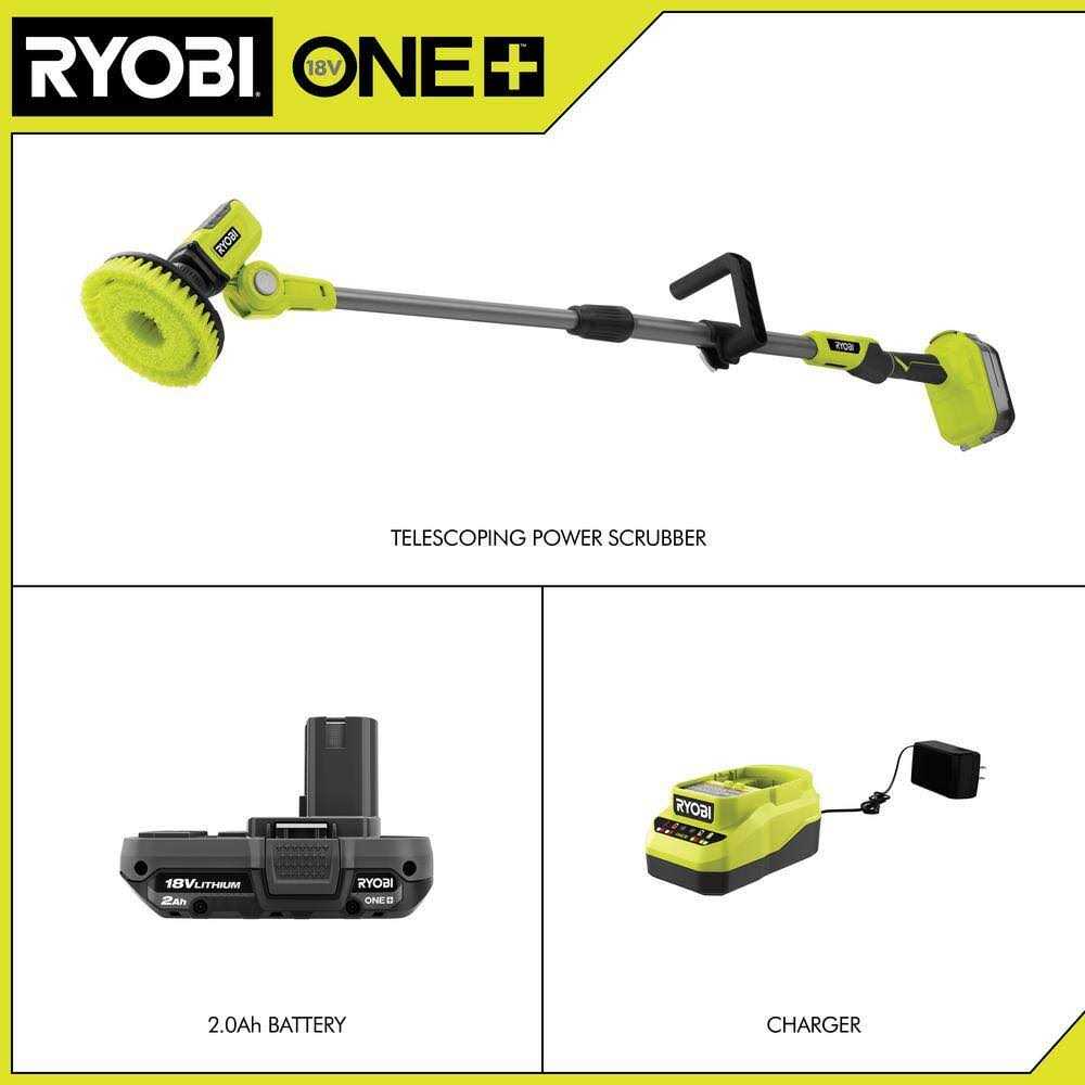 RYOBI ONE+ 18V Cordless Telescoping Power Scrubber Kit with 2.0 Ah Battery and Charger - Image 5