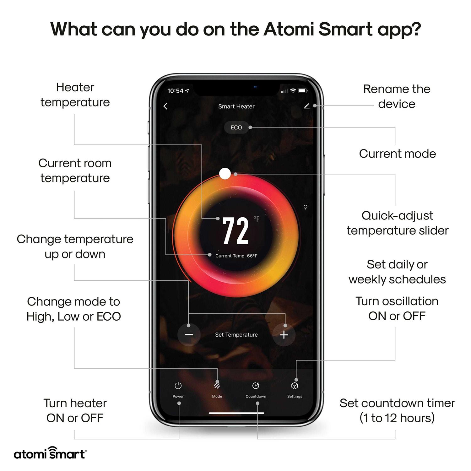 Atomi Smart WiFi 1500W Oscillating Ceramic Portable Tower Space Heater - Image 4