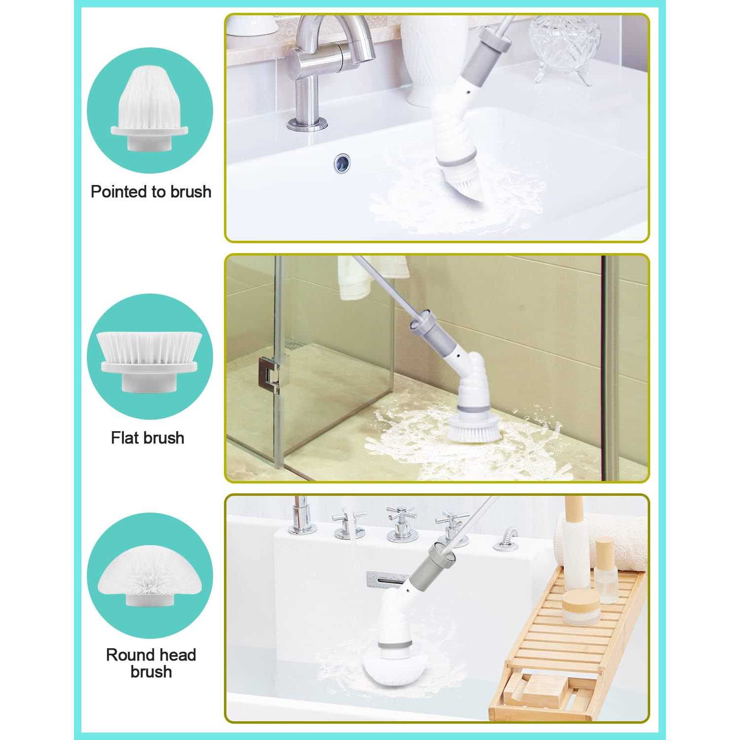 Electric Spin Scrubber,Upgraded Cordless Floor Scrubber,360 Power Shower Bathroom Scrubber with 3 Replaceable Cleaning Scrubber Brush Heads - Image 3