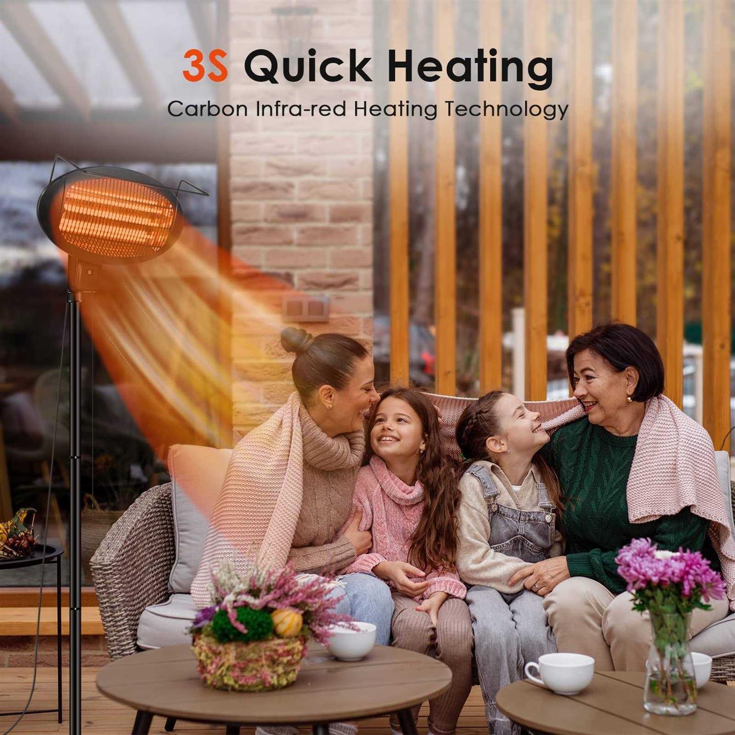 trustech patio heater outdoor heater with 3 ajustable heating modes of 500/1000/1500w - Image 5