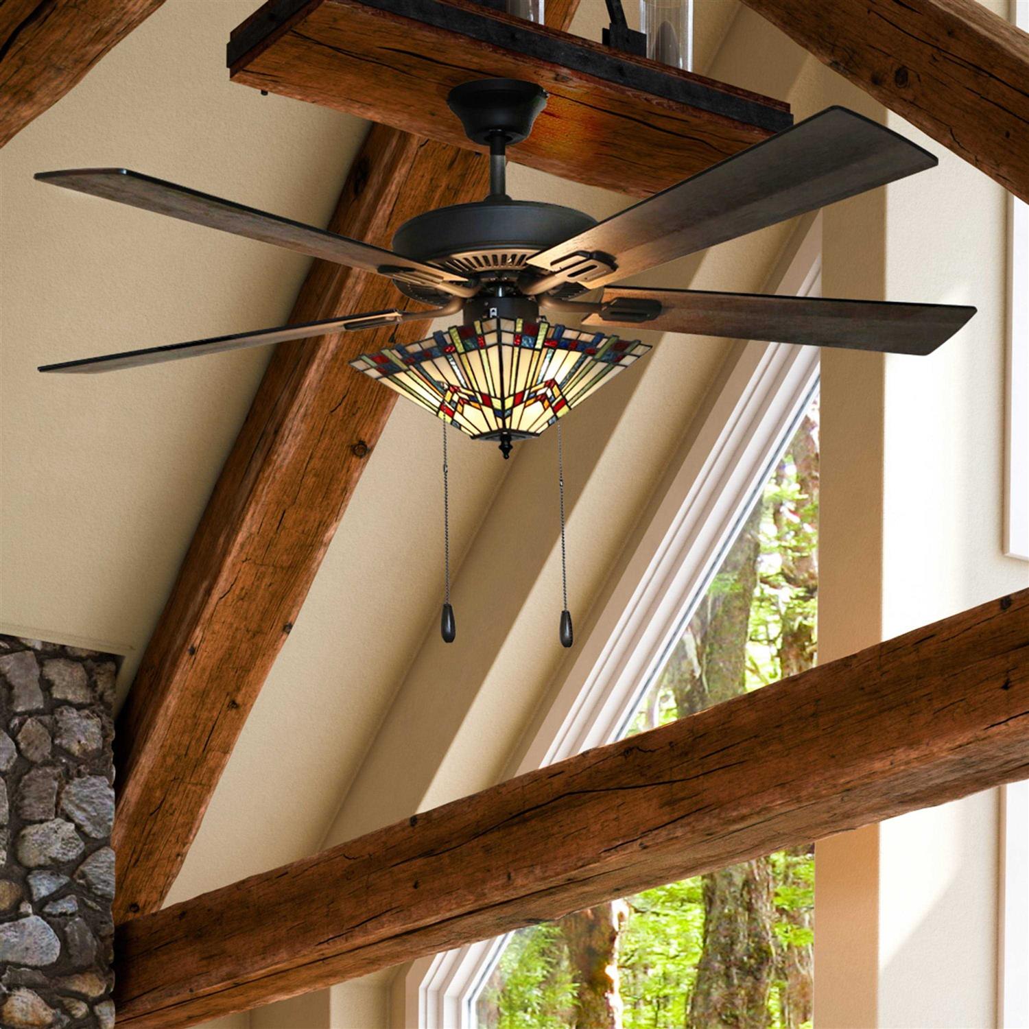 River of Goods Orson 52 in. Craftsman Stained Glass Indoor Ceiling Fan with Light - Image 4