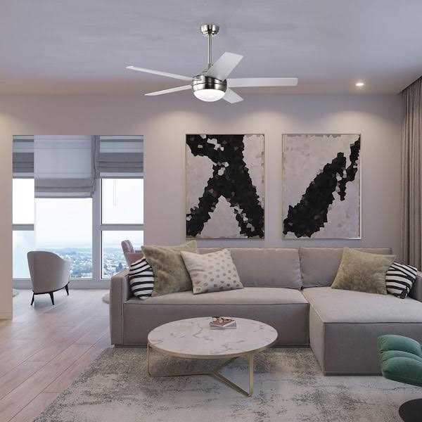 Edvivi 52 in. Integrated LED Indoor Brushed Nickel 5-Blade Ceiling Fan with Light Kit and Wall Control FFG7771BN - Image 3