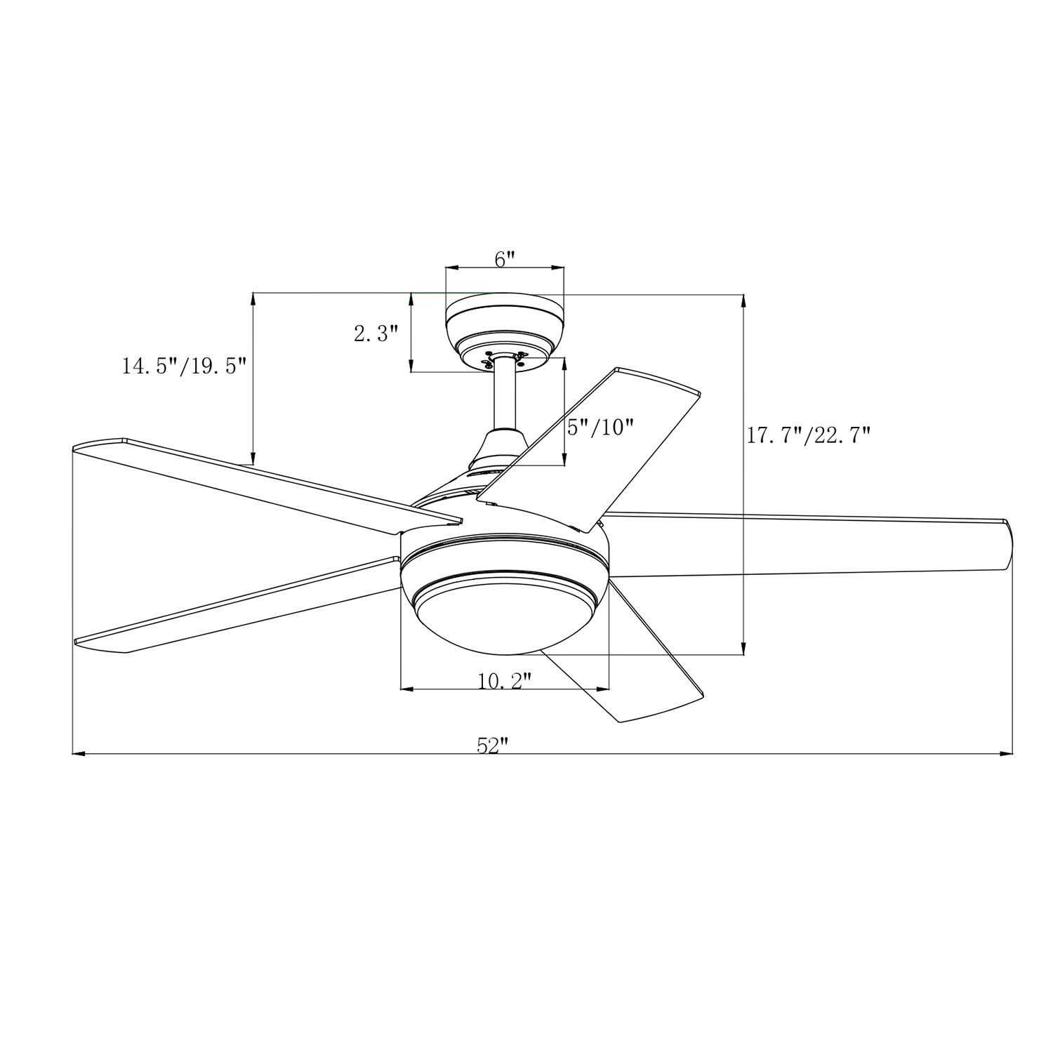 Edvivi 52 in. Integrated LED Indoor Brushed Nickel 5-Blade Ceiling Fan with Light Kit and Wall Control FFG7771BN - Image 5