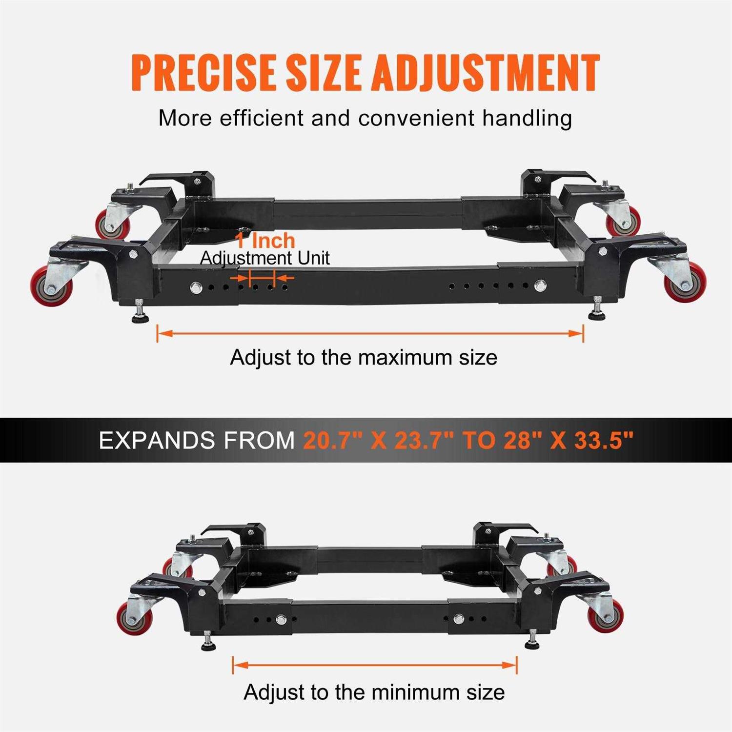 VEVOR Mobile Base 1500 lbs Capacity Adjustable from 20.7 x 23.7 to 28 x 33.5 Heavy Duty Universal Mobile Base Stand with 4 Swivel Wheels - Image 5