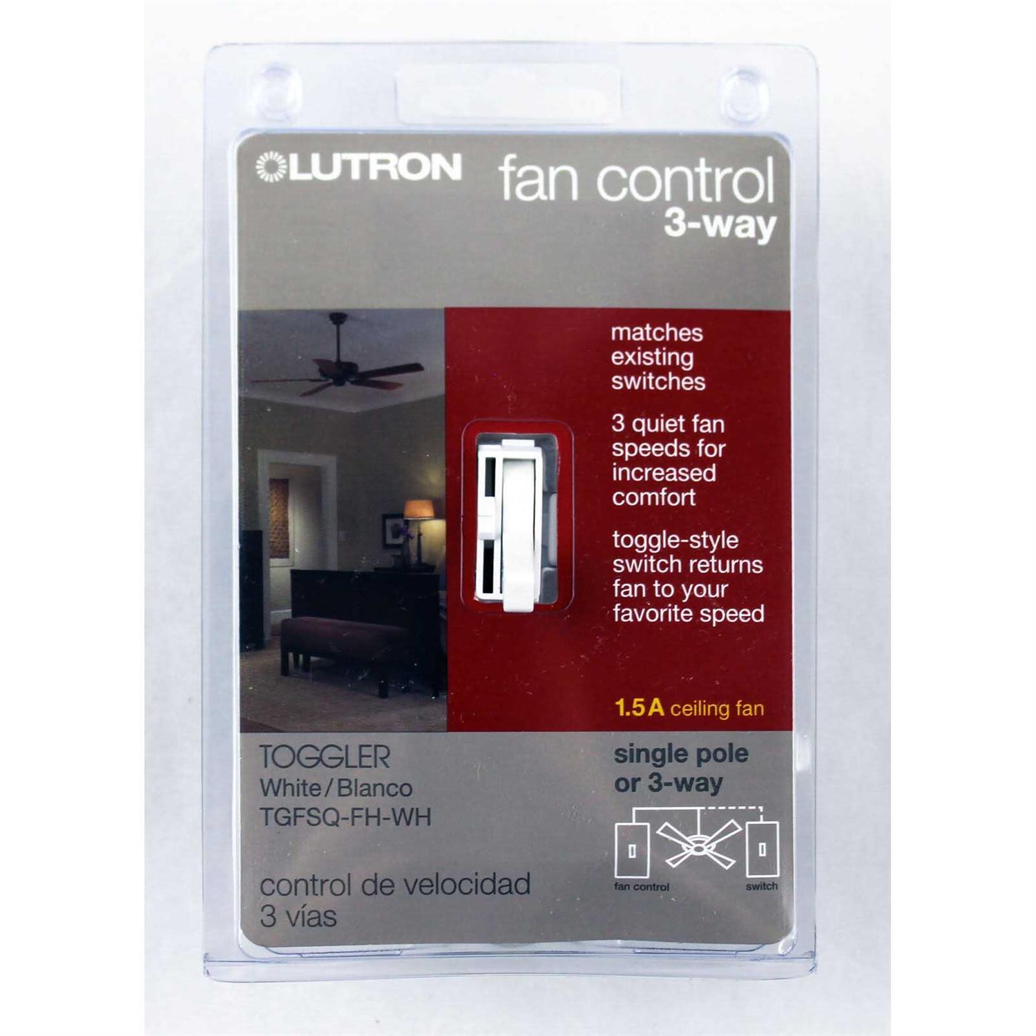 Lutron Toggler 3 Speed Fan Control 1.5-a Single Pole/3-Way TGFSQ-FH-WH - Image 3
