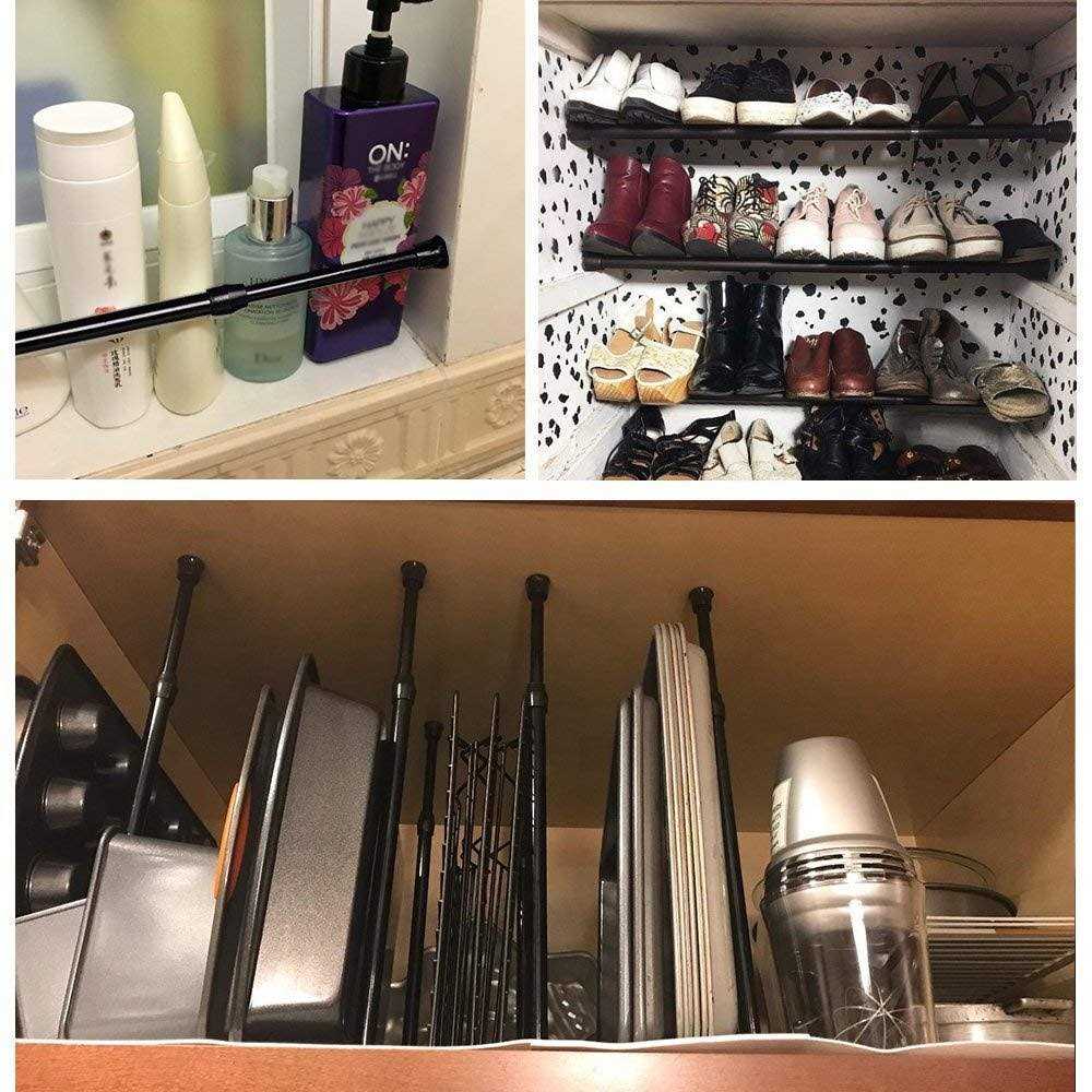 qinsou Tension Rods 4 Pack Adjustable Spring Steel cupboard Bars Tension curtain Rod Shower Rod - Image 5