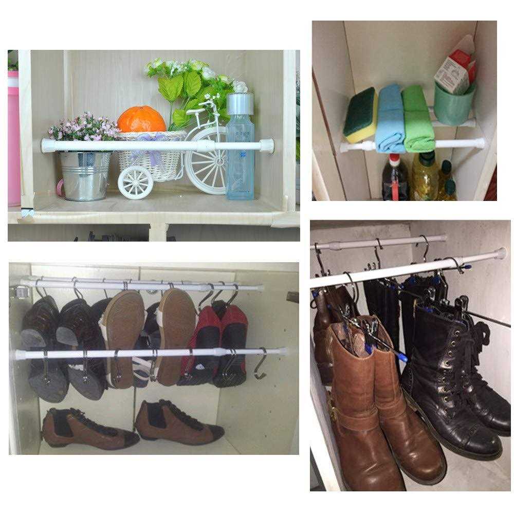 qinsou Tension Rods 6 Pack Adjustable Spring Steel cupboard Bars Tension curtain Rod Shower Rod closet Rod Tensions Rod Extend - Image 5