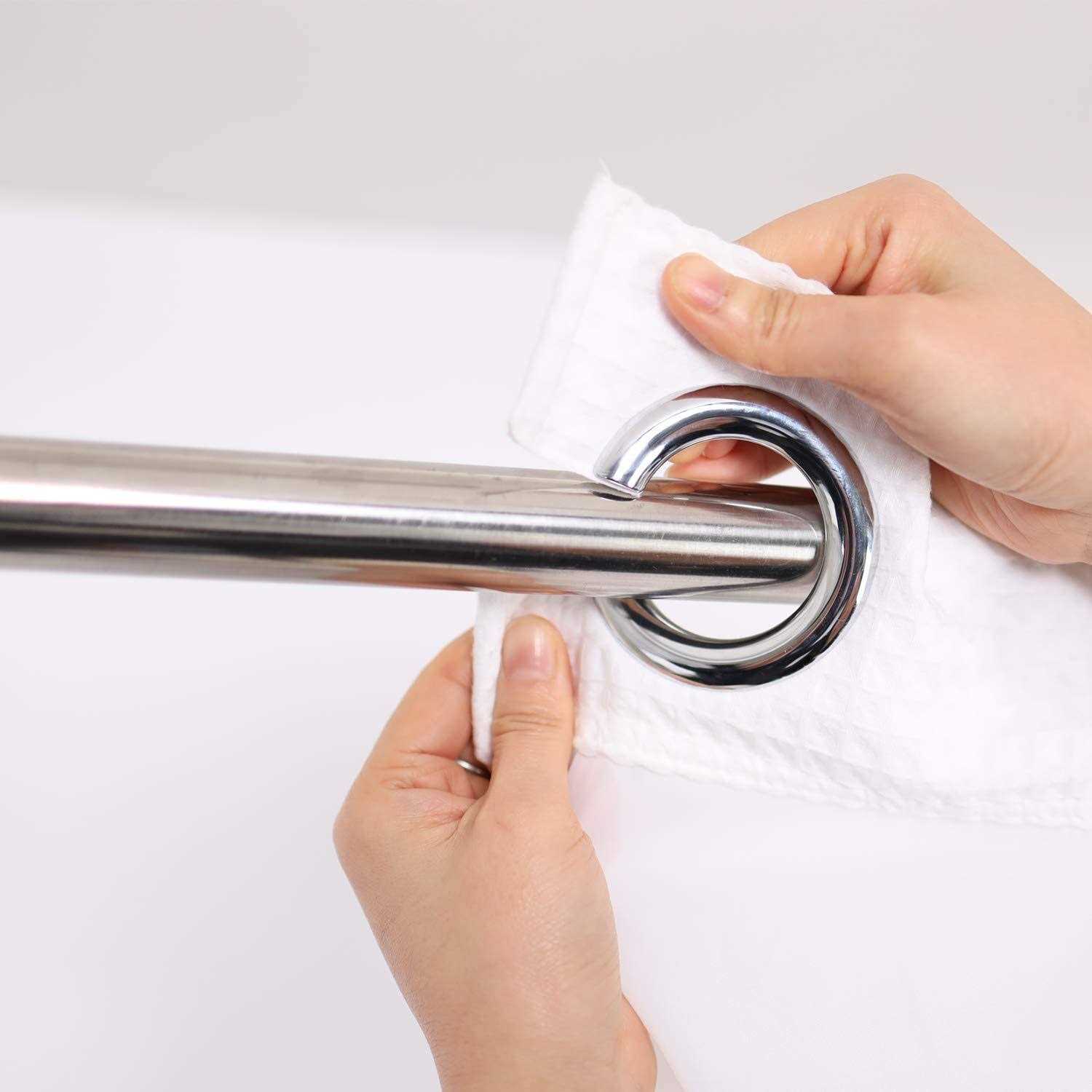 River Dream White Fabric Shower Curtain Set Cotton Blend Waffle Weave - Image 3