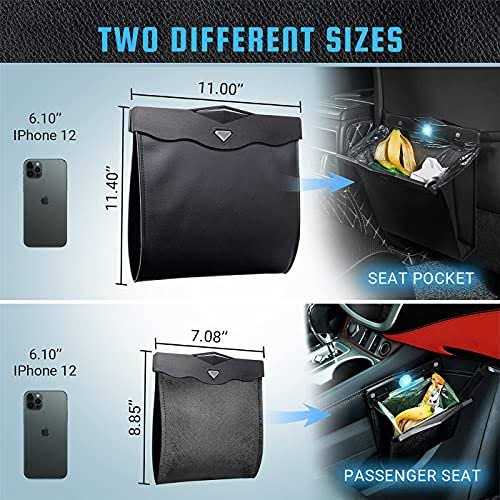 Creomg Car Trash Bag, Superior PU Leather with LED Light and Magnet Closure Design, Bundle with Tissue Box and 30 Disposable Inner Garbage Bags - Image 3