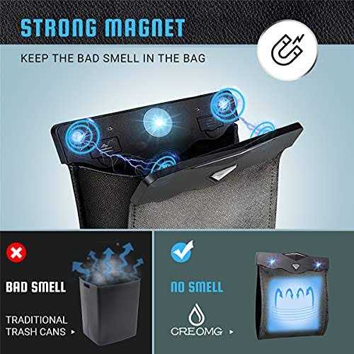 Creomg Car Trash Bag, Superior PU Leather with LED Light and Magnet Closure Design, Bundle with Tissue Box and 30 Disposable Inner Garbage Bags - Image 5