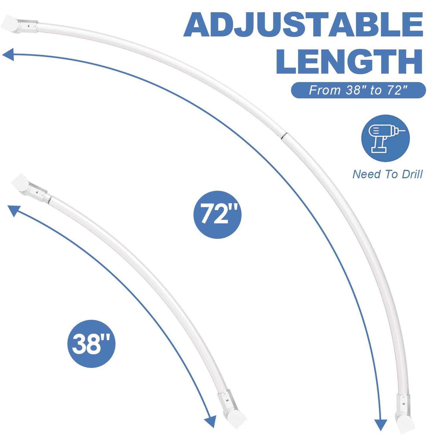 Prettyhome Adjustable Arched Curved Shower Curtain Rod Rustproof Expandable Aluminum Metal Shower Rod 38-72 Inches Telescoping Design Exquisite - Image 4