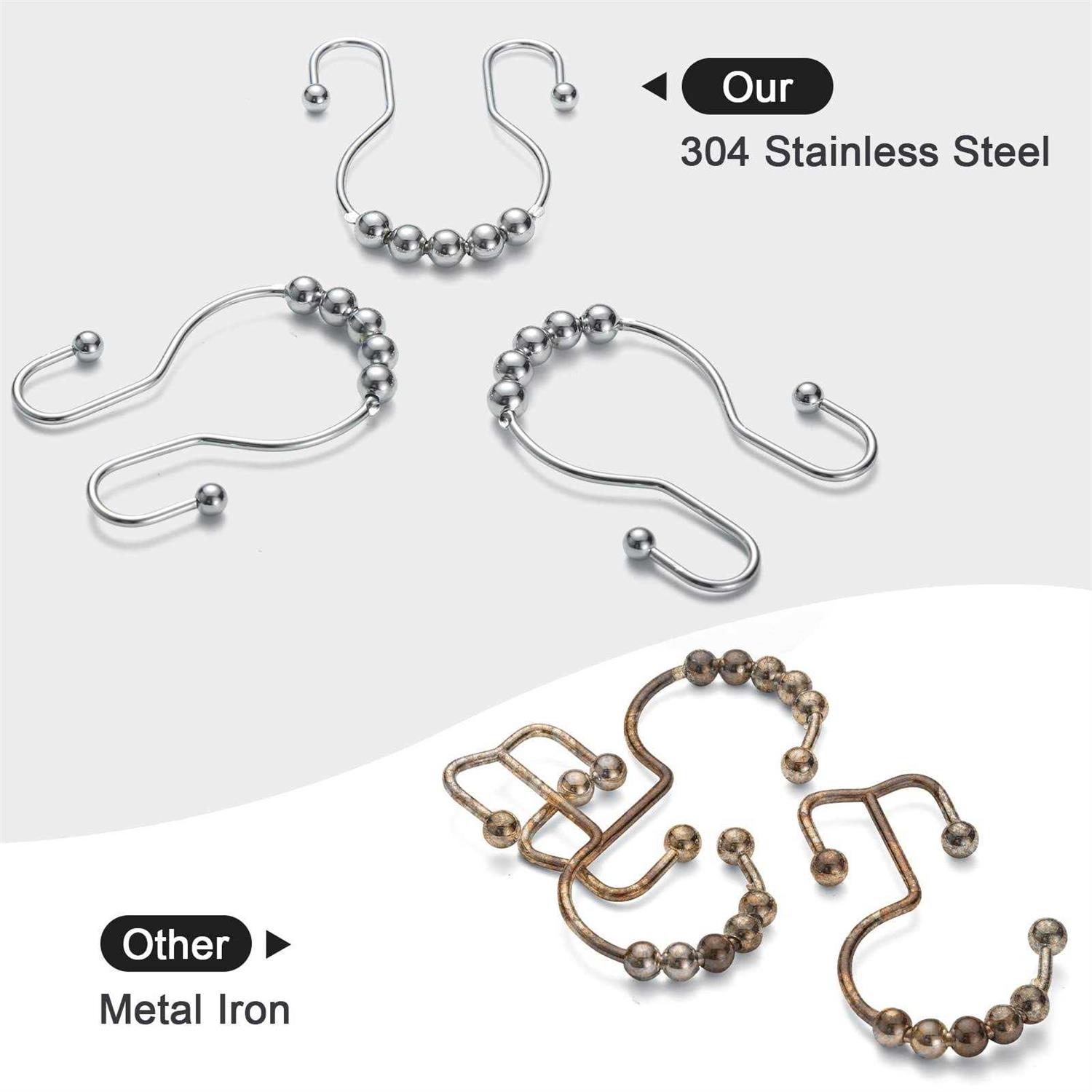 Goowin Shower Curtain Hooks 12 Pcs Shower Curtain Rings Stainless Steel Roller Rust-Resistant Balance Sliding Anti-Drop Double Showe - Image 3
