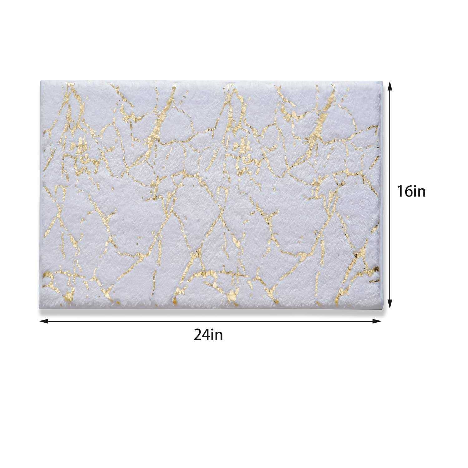 Marble Bathroom Rug White and Gold Decor Bathroom Rugs Non Slip Bath Mat Super A - Image 3