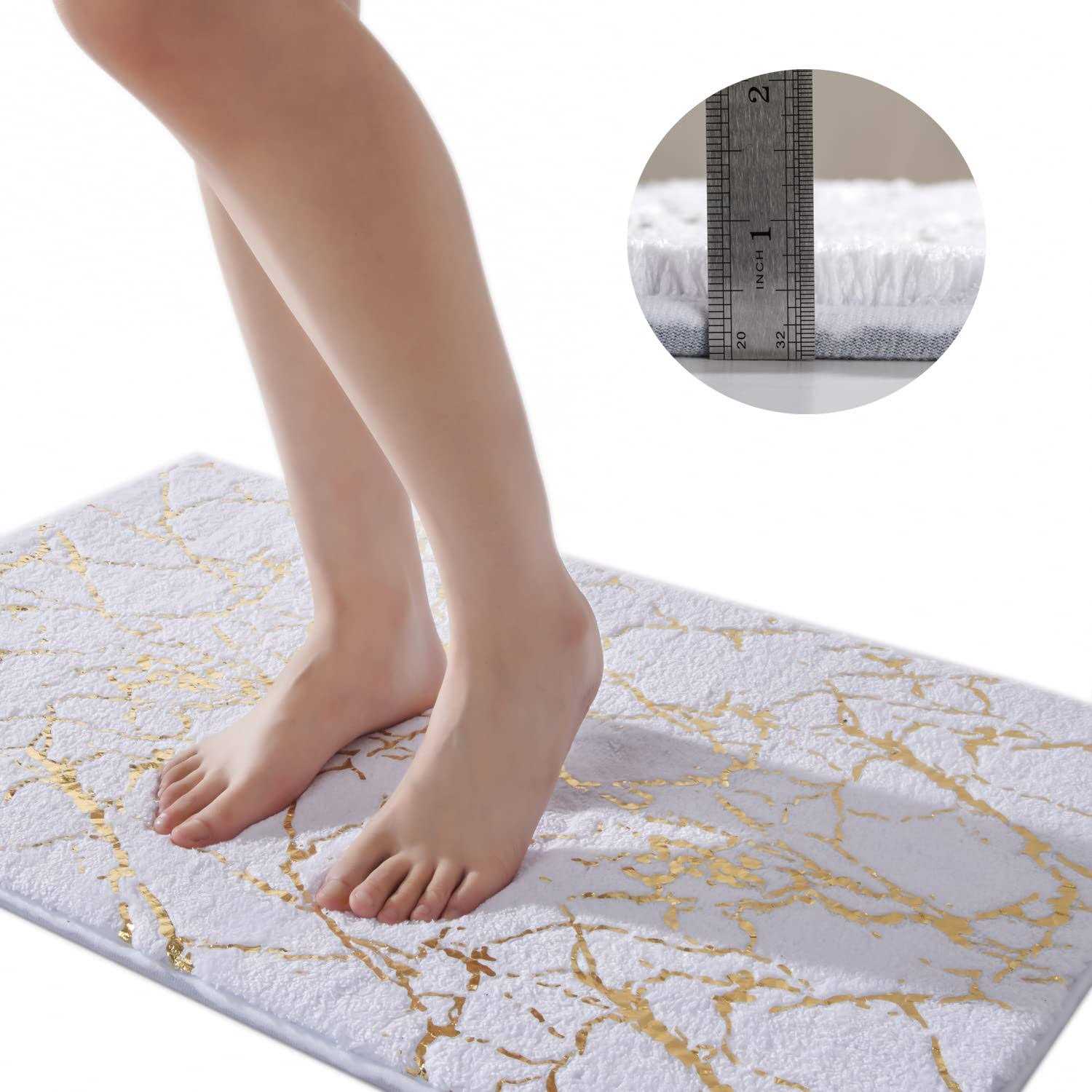 Marble Bathroom Rug White and Gold Decor Bathroom Rugs Non Slip Bath Mat Super A - Image 4