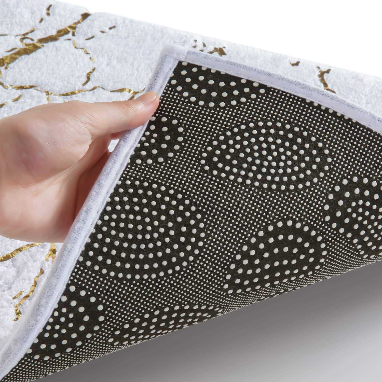 Marble Bathroom Rug White and Gold Decor Bathroom Rugs Non Slip Bath Mat Super A - Image 5