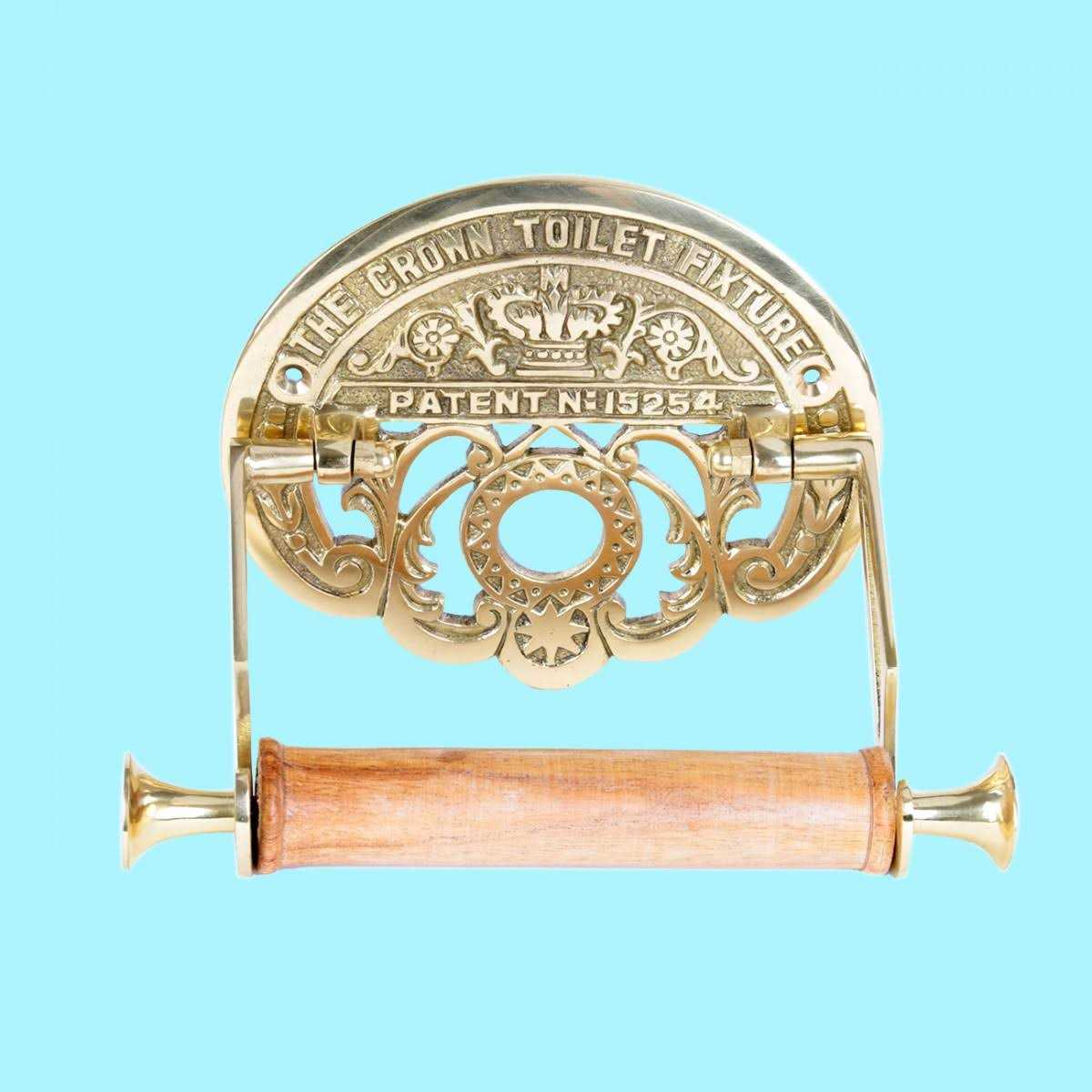 Renovators Supply Manufacturing Bright Brass Wall Mount Toilet Paper Holder 7.25 Wide Vintage Crown Style Solid - Image 5