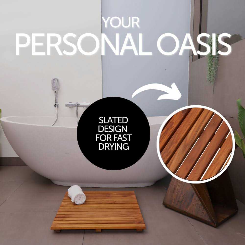Nordic Style Premium Teak Shower and Bath Mat for Indoor and Outdoor Use - Image 3