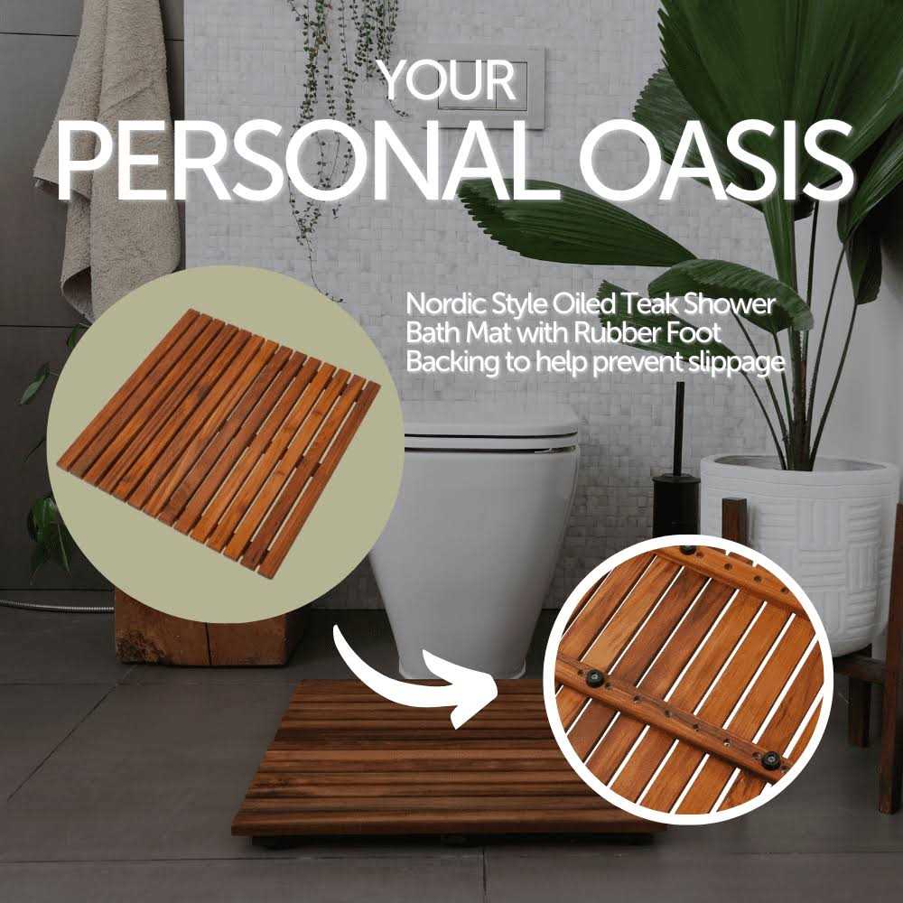 Nordic Style Premium Teak Shower and Bath Mat for Indoor and Outdoor Use - Image 5