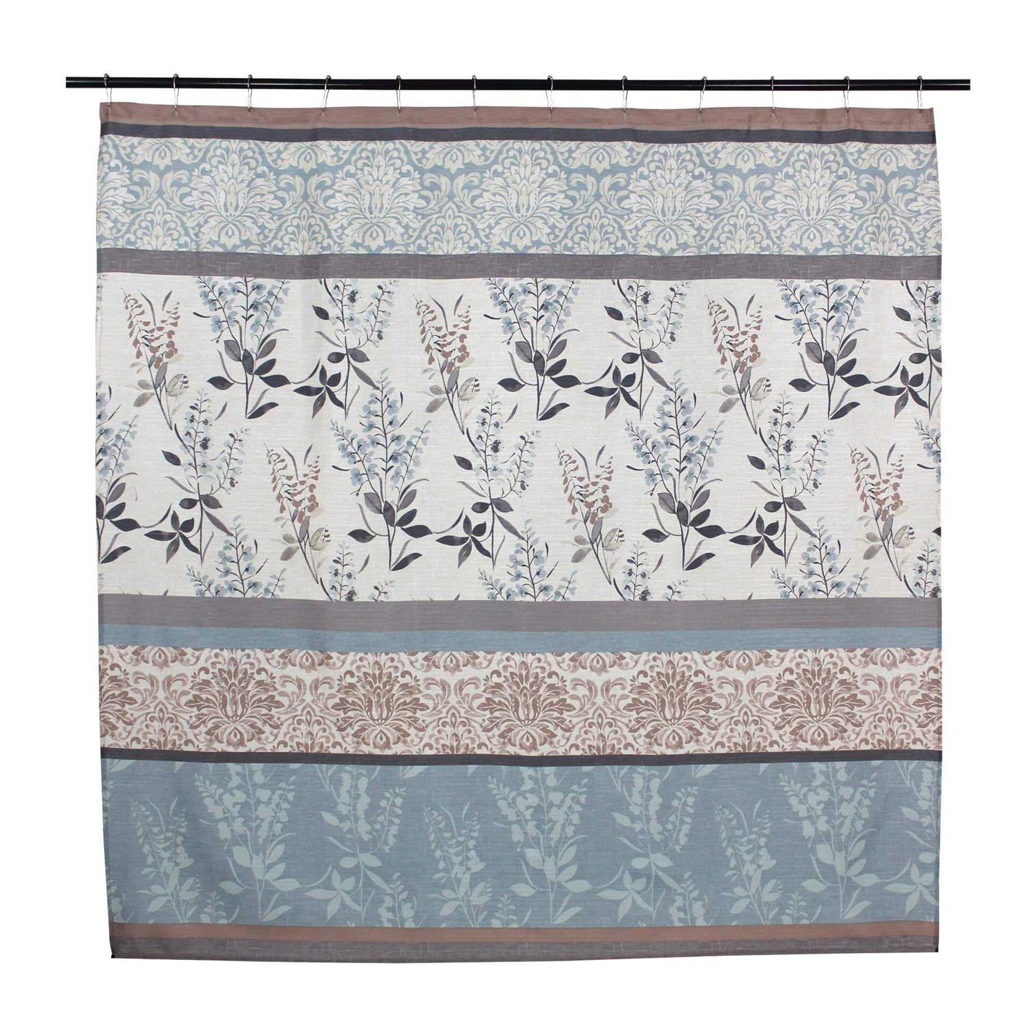 Serafina Home Light Blue Beige Grey Fabric Shower Curtain for Bathroom - Image 3