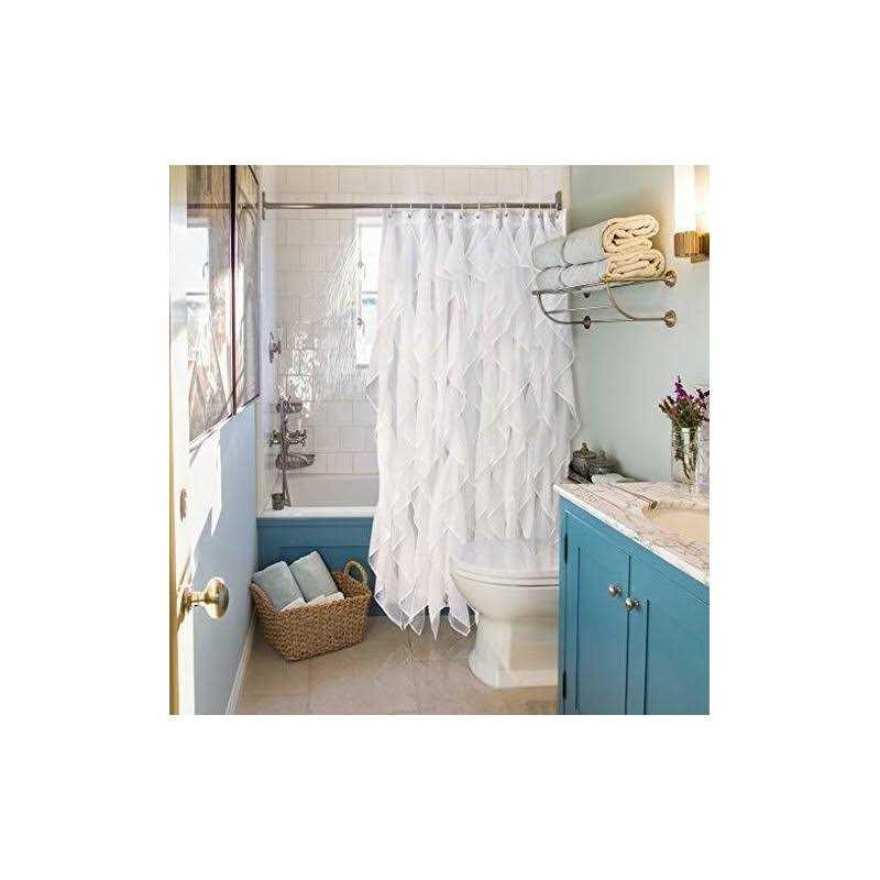 Reisen White Ruffle Shower Curtain Fabric/Cloth Farmhouse Bathroom Sheer Shower Curtain - Image 3