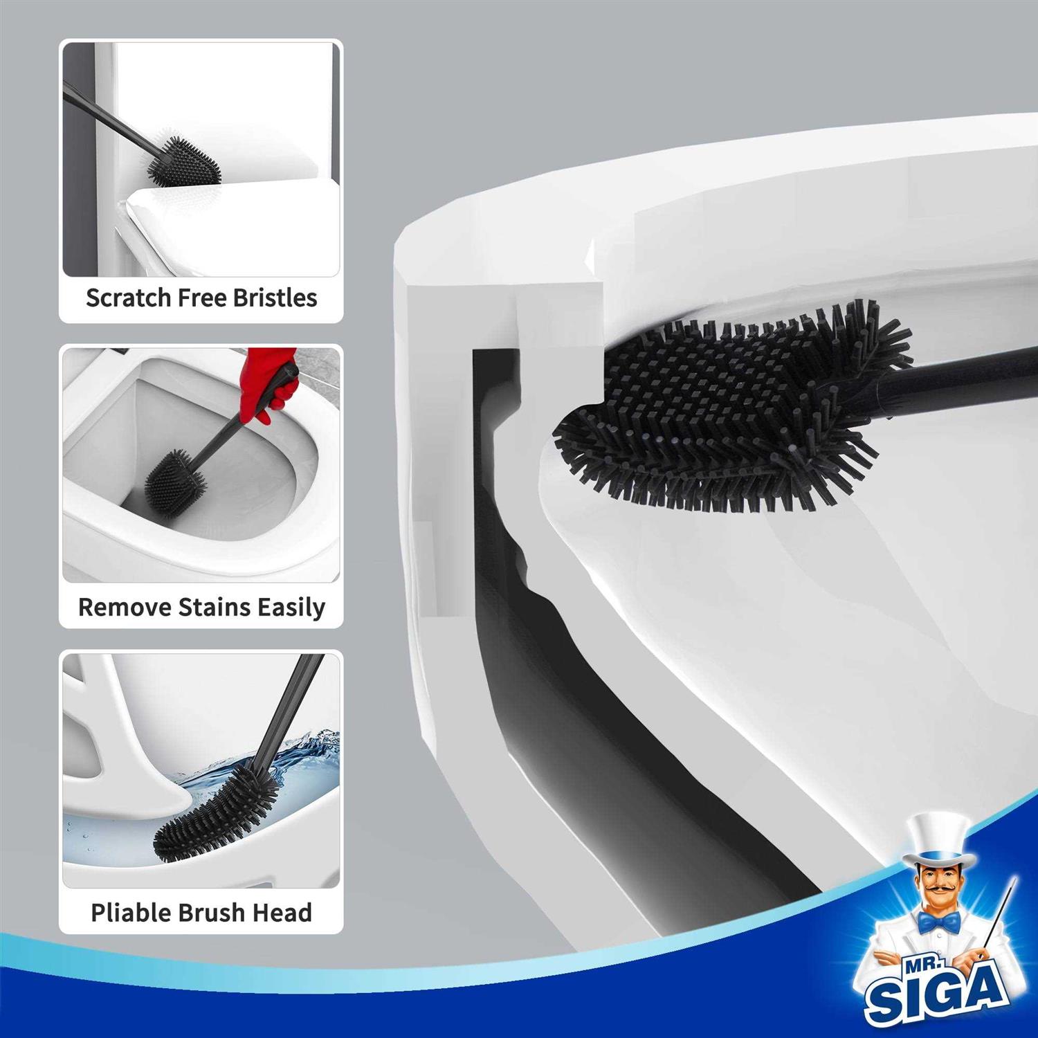 MR.SIGA Toilet Bowl Brush and Holder, Durable and Flexible Bristles - Image 3