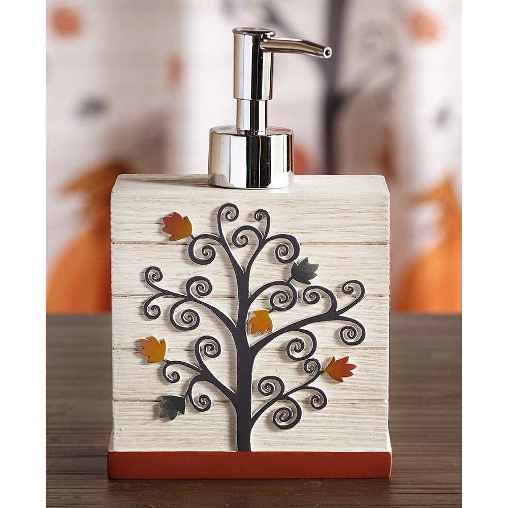 Plaid Pumpkin Bathroom Shower Curtain with Floral Autumn Accents - Image 3